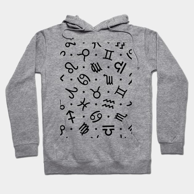 Pattern Set Zodiac Sign Horoscope Astrology Symbol Black and White Hoodie by DragonXX